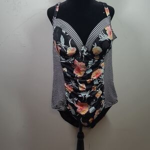 Torrid Black Floral Striped One Piece Swimsuit